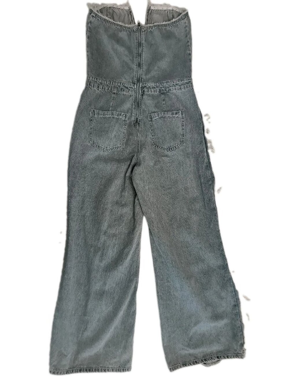 Fashion Nova Distressed Grey Denim Jumpsuit with Stud Details - Picture 9 of 16